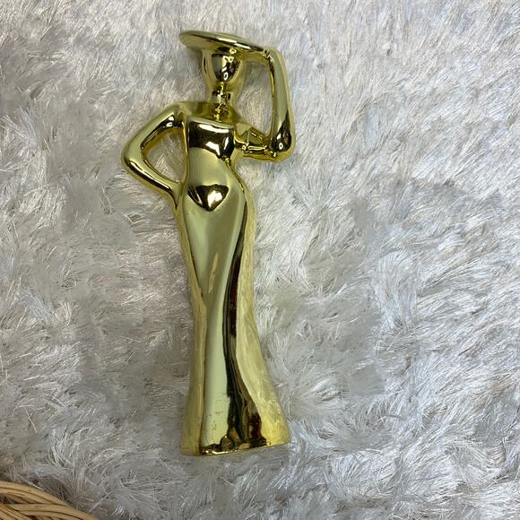 80s 90s Gold Lady Figurine Shelf Decor 9" x 3 x 2" - Picture 1 of 3